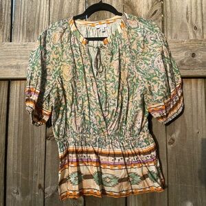 Current Air Green and Orange Patterned Top Sz L